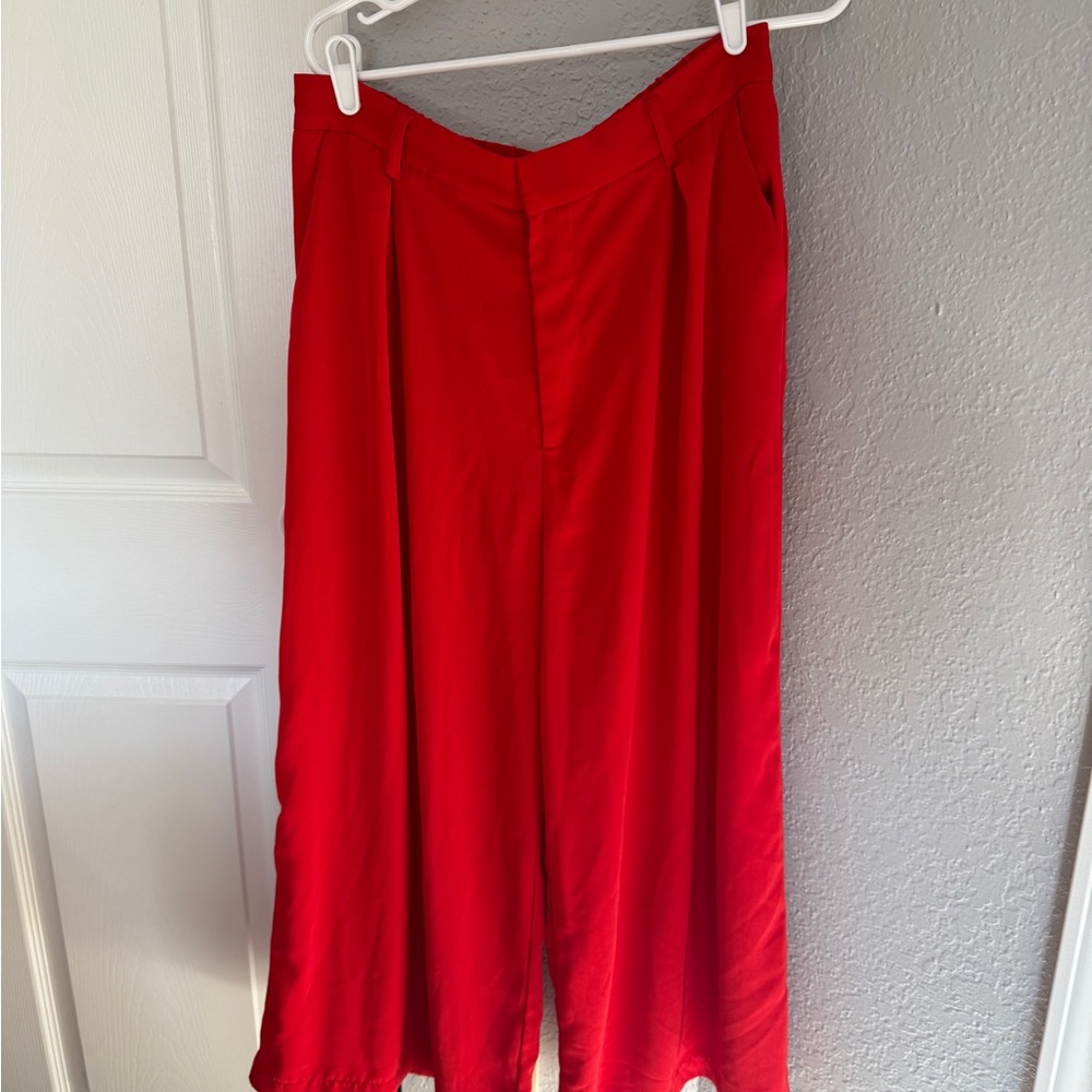 Vibrant Red Wide-Leg Pants